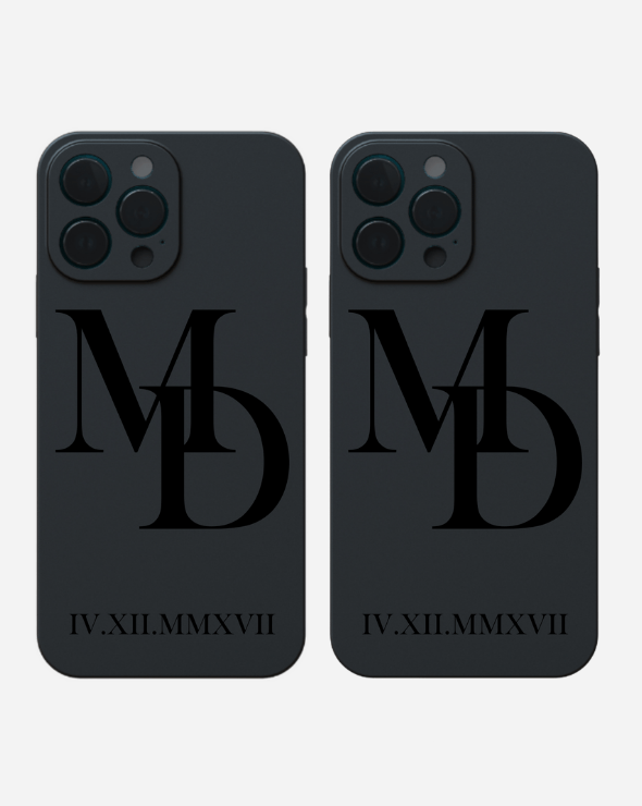 SET 2x PARTNERHÜLLE MIT BUCHSTABEN & DATUM - GRAVUR styleyourmobilephone