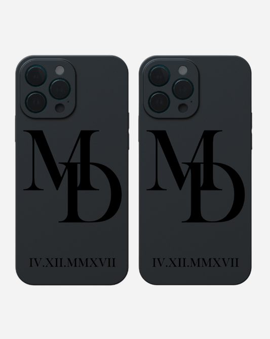 SET 2x PARTNERHÜLLE MIT BUCHSTABEN & DATUM - GRAVUR styleyourmobilephone