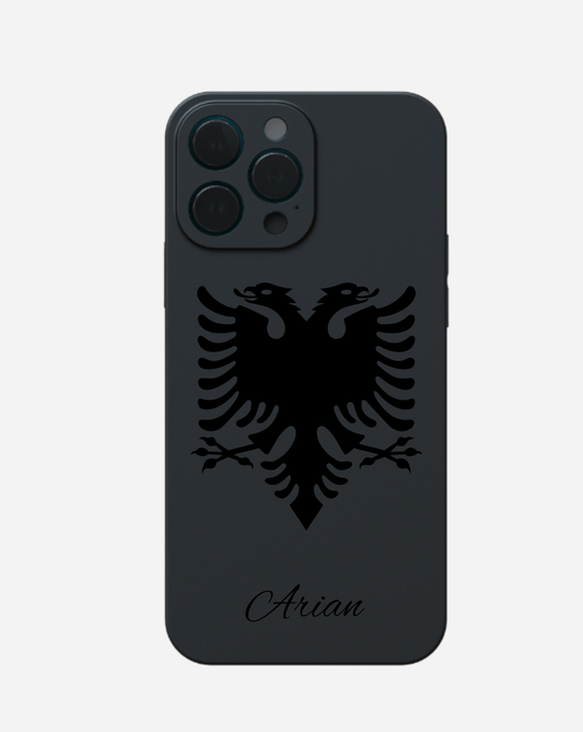 Handyhülle Albanische Flagge Adler mit Name - Gravur - styleyourmobilephone
